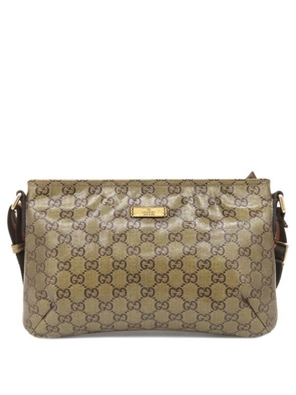 Gucci Shoulder Bag GG Crystal Leather Metallic Gold Khaki Orange